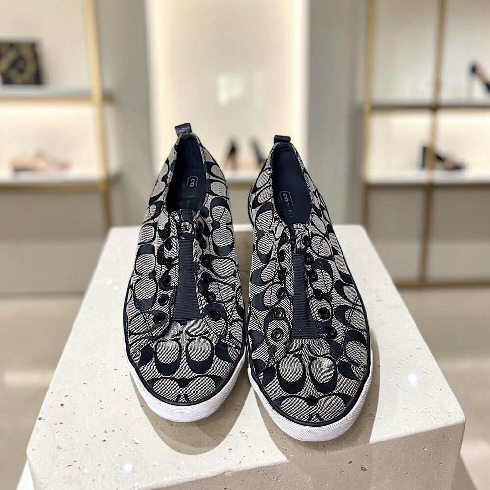 Coach Summer Signature C Monogram Slip On Sneakers Womens Size 11B Black Gray